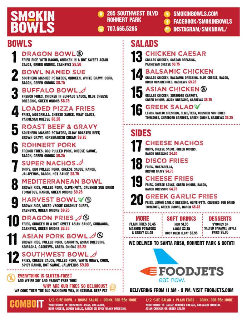 Smokin' Bowls Glutenfree, comfort food in Rohnert Park Glutenfree